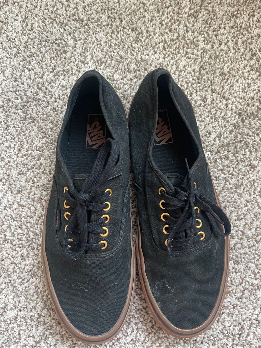 Vans Black Canvas Lace-Up Sneakers with Brown Gum Sole